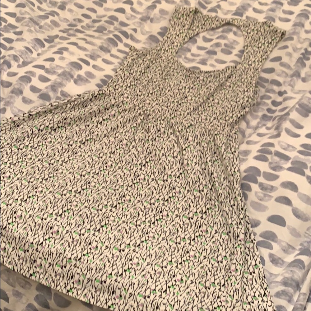 White with Purple/Black/Green floral print Dress